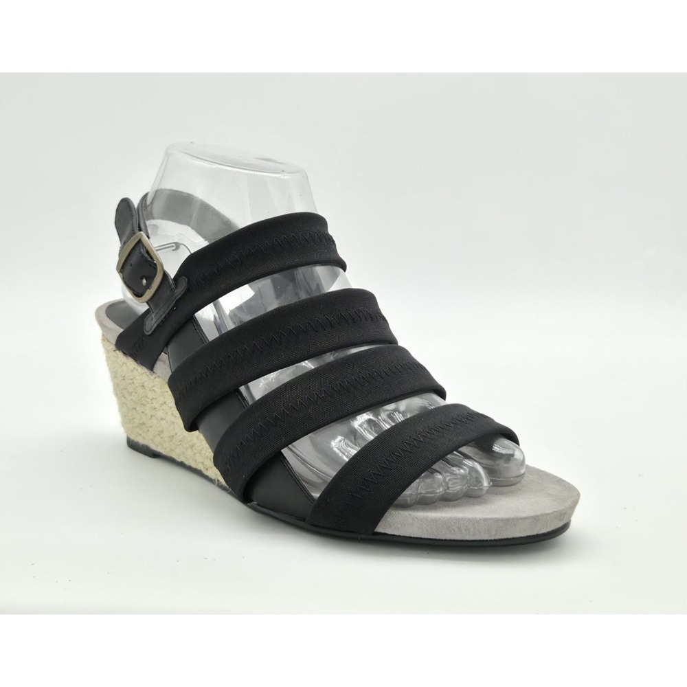 David Tate Stretchy Strappy Wedge Sandals Black 8WW Womens Comfort